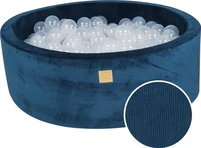 Produktbild von MeowBaby® Runder Ballpool mit Bällen 7 cm für ein Kind, 90x30 cm/200 Bälle, Cord-Cord-Velours, Meeresblau: transparent