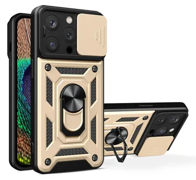 Productafbeelding van MobyDefend Hoesje - Geschikt voor iPhone 15 Pro - Pantsercase Met Draaibare Ring - Goud