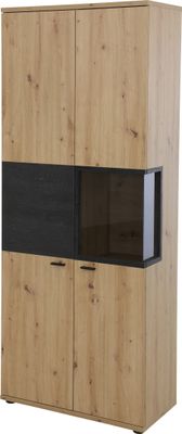 Vitrine Atlanta - L/R - Esszimmerschrank Artisan Eiche - Glasfront und Eckverglasung - 80 x 40 x 197 cm (ohne Beleuchtung)