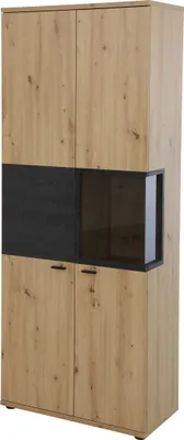Produktbild von Vitrine Atlanta - L/R - Esszimmerschrank Artisan Eiche - Glasfront und Eckverglasung - 80 x 40 x 197 cm (ohne Beleuchtung)