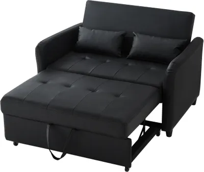Produktbild von Sofabett Schwarz Mit Schlaffunktion 2-Sitzer Ausziehbar 3-Stufig Verstellbare Rueckenlehne Wasserabweisendes PolyurethanMaterial