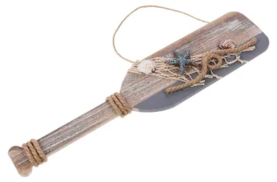 Produktbild von Holzpaddel Deko Muscheln Fischernetz Wanddeko nautischer Stil Wanddekoration Türhänger Ornament für Badezimmer Kinderzimmer Wohnzimmer Geschenk