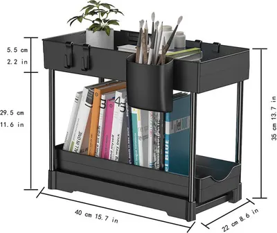 Image de Organisateur sous l'armoire coulissante, rangement à 2 niveaux sous l'armoire, salle de bains, sous l'évier, organisateur et rangement, noir, sous l'évier, pour la cuisine de la salle de bains