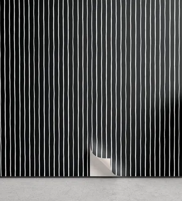 Produktbild von ABAKUHAUS Nadelstreifen abziehbare & klebbare Tapete für Zuhause, Schwarzweiss-Streifen, selbstklebendes Wohnzimmer Küchenakzent, 33 cm x 90 cm, Schwarz und weiß