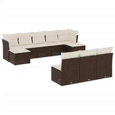 Immagine prodotto di vidaXL Set di divani da giardino da 10 pezzi con cuscini in polirattan marrone