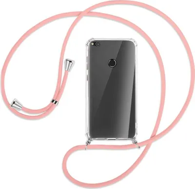 Produktbild von Handykette Backcover-Schutzhülle mit Band (Metall silberfarben) für Huawei P8 Lite / P9 Lite 2017 - rosa