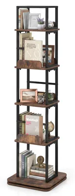 Produktbild von COSTWAY Bücherregal, 360° drehbares Standregal mit 5 offenen Ebenen, freistehendes Aufbewahrungsregal mit Metallrahmen, platzsparendes Drehregal