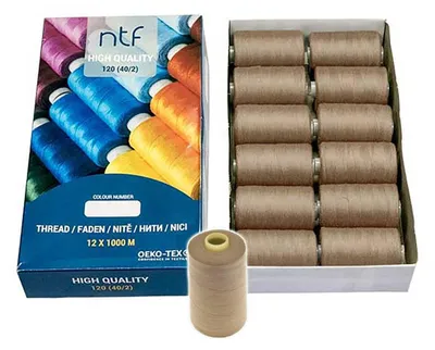 Universal Nähgarn Polyester 12 Spulen dunkelbeige