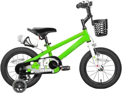 Productafbeelding van Kindermotorfiets, 36 cm – geschikt voor kinderen van 3 tot 7 jaar – met lichtgevende stabilisatorwielen en zelfklevende stickers – groen