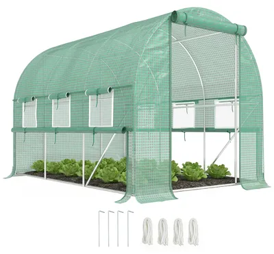 Productafbeelding van Foliekas, 6 oprolbare ramen, deur met ritssluiting, roestvrijstalen frame, 2,95 x 2 x 2 m, groen