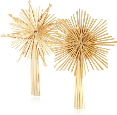 Two straw star ornaments for a Christmas tree.