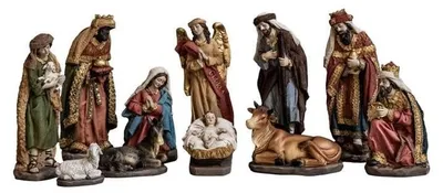 Krippenfiguren-Set 11-teilig, Harz, handbemalt, 20 cm