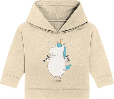 Produktbild von Mr. & Mrs. Panda Organic Baby Hoodie Einhorn Fitness 12. - 18. Monat - Natural Raw - Geschenk, Sport, Diät, Fitnessstudio, Kapuzenshirt, Unicorn, Kapuzensweatshirt