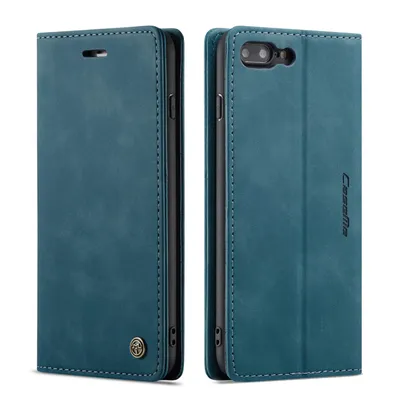 Produktbild von iPhone 8 Plus Hülle, Retro Kunstledertasche, Kartenfächer, Standfunktion Schutzhülle für iPhone 7 Plus / 8 Plus Blau