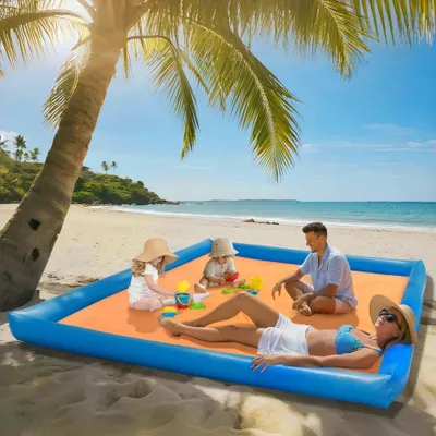 Immagine prodotto di Omgoods - Coperta da spiaggia, 210 x 200 cm - Antivento e impermeabile - Pieghevole con angoli di fissaggio