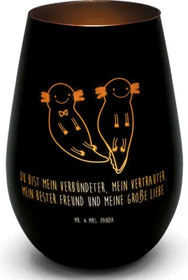 Produktbild von Mr. & Mrs. Panda Laterne Axolotl Freundin - Schwarz - Geschenk, Valentinstag, Liebe, Ehemann, Outdoor Windlicht, Glas, Kerzenhalter, Teelichthalter