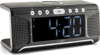 Produktbild von Caliber Rundfunk mit Wecker mit drahtlosen Ladegerät und Doppelalarm - digitaler Wecker mit FM -Radio - Weißes Display (HCG008Q)