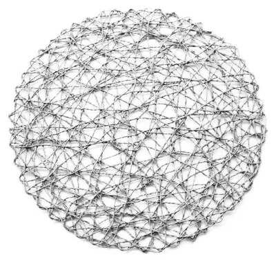 A round, woven placemat is shown from a top-down perspective against a white background.