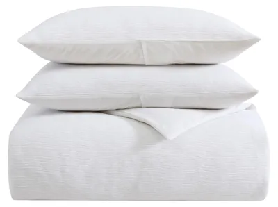 Produktbild von Vera Wang Bettwäsche-Set für King-Size-Bett, weiches Bettwäsche-Set mit passenden Kissenbezügen, Knopfverschluss, schicke Zimmerutensilien (strukturierte Plissee, Weiß, King-Size)