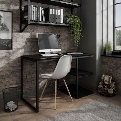 Obrázok produktu pre Pracovný stôl Počítačový stôl MODERN LOFT čierny / čierny vysoký lesk