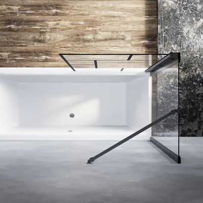 Produktbild von SONNI Badewannenaufsatz faltbar Schwarz 80x140cm NANO Glas ESG 6mm Duschabtrennung für Badewannen--Gitterdesign, mit Seitenwand 70x140 cm