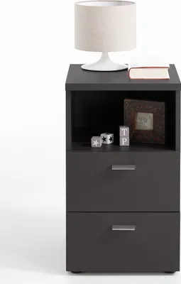 Produktbild von FMD Möbel COLIMA 1 Nachtkonsole mit 2 Schubkästen und 1 offenen Fach - schwarz - Maße: 35 cm x 61,5 cm x 39,9 cm; 652-001