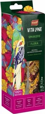Productafbeelding van Smakers Vitaline Flora voor kleine en middelgrote papegaaien, Vitapol, 80g, 2 stuks.