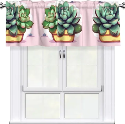 Produktbild von Vorhangvolant mit Cartoon-Sukkulenten, 137,2 x 45,7 cm, leicht anzubringen, für die Fensterdekoration in Küchen, Schlafzimmern und weiteren Räumen