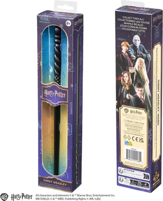 Two views of a Harry Potter Ginny Weasley wand in its packaging.