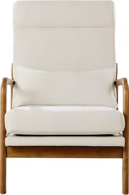Image de SucceBuy Chaise d'accentuation moderne à haut dossier, cadre solide en bois massif et pieds antidérapants, chaise de loisir rembourrée en tissu de lin avec coussin de 135 mm d'épaisseur, idéale pour la chambre à coucher