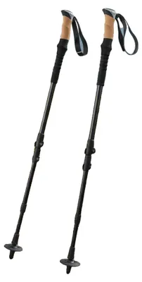 Zdjęcie produktu dla Kijki trekkingowe, stop aluminium 7075, regulowana wysokość 95–135 cm, lekka konstrukcja (266 g), uchwyt z korka, końcówki z węglika wolframu