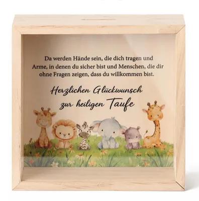 Fotolijst-Spaarpot 16x16 cm Holz 3D Geldgeschenk Taufe