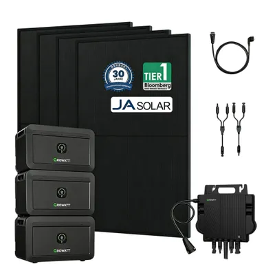 Produktbild von Powerness Balkonkraftwerk mit Speicher, Growatt NOAH 2000 x3 mit Growatt NEO-800W Mikrowechselrichter, 4x 450W JA Solar Bifazial Solarmodule (0% MwSt)
