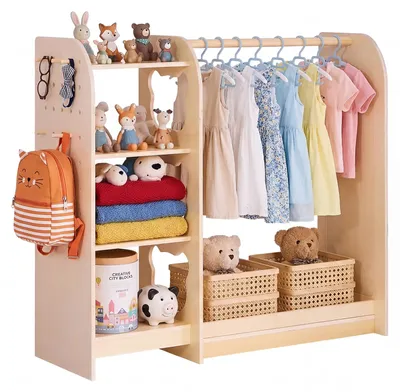 Zdjęcie produktu dla Szafka dziecięca VEVOR, 120x40x106 cm, garderoba dziecięca z lustrem, drążkiem na ubrania i półkami, szafka z płyty wielowarstwowej, idealna dla dziewczynek, szafka dziecięca do przechowywania kostiumów i ubrań, do sypialni, wykonana z naturalnego drewna