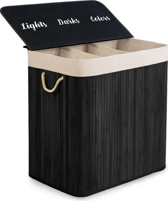 Image de Panier à linge en bambou avec couvercle 150 l Massido