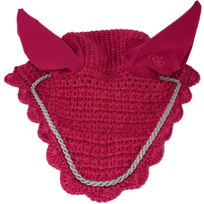 Produktbild von Warmblut Fliegenhaube in Pink mit Strick-Optik & Kordel