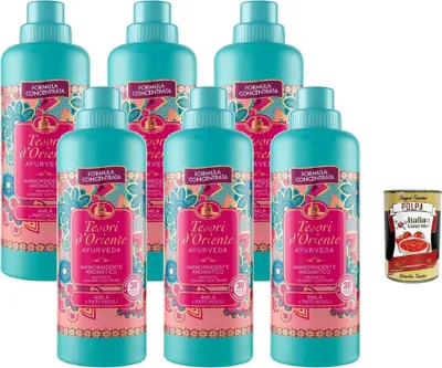 Produktbild von Tesori d'Oriente Ayurveda, ammorbidente concentrato, konzentrierter Weichspüler 760 ml (Ayurveda, x6) + Italian Gourmet polpa 400g