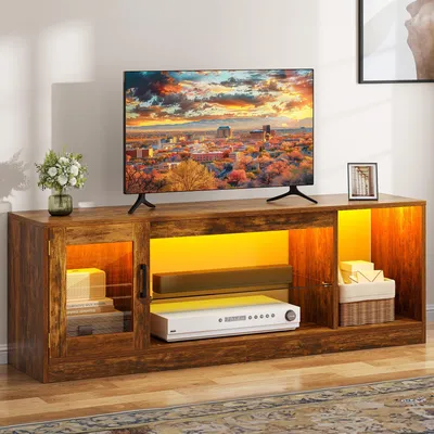 Image de Support TV DWVO de 148 cm, meuble avec 7 lumières LED RGB et 22 modes, compatible avec les téléviseurs jusqu'à