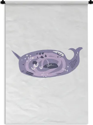 Produktbild von MuchoWow® Wandteppich Wandbehang Narwal - Lila - Pastell 120x180 cm Tapisserie Dekoration Wandtuch - Schlafzimmer - Dekorationen für das Haus