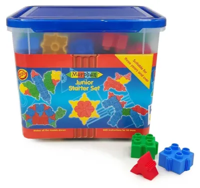 Produktbild von Morphun Starter Set – 200 Teile Konstruktionsbausteine (ab 3 cm, Seitenverbindung, inkl. Dreiecke, Aufbewahrungsbox + A4-Anleitung) – für Kinder ab 4 Jahren, CE & EN-71