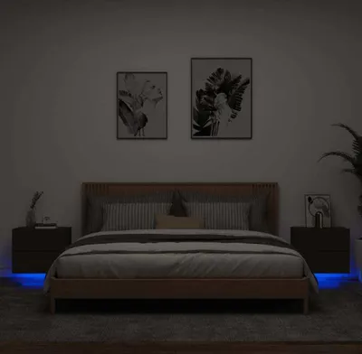 Produktbild von Cloris Designermöbel Wand-Nachttische mit LED-Leuchten 2er Set Schwarz 2024 Neu