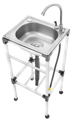Produktbild von Freistehendes Waschbecken, langlebiger Edelstahl, Einzelbecken-Design, Silber
