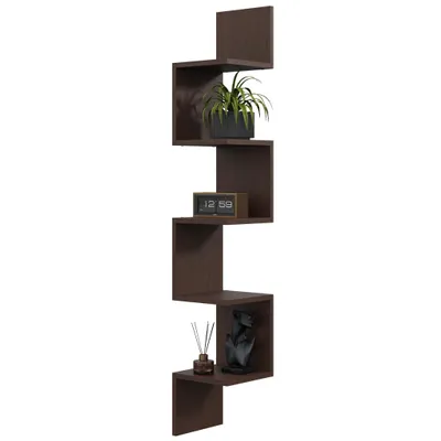 Produktbild von Eckregal MIDI Wenge – modernes Hängeregal in dunkler Holzoptik, platzsparendes Wand-Eckregal für Bücher, Pflanzen und Dekoration