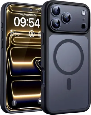Produktbild von iPhone 17 Pro Hülle (6,3 Zoll) – Transparent matt schwarz – Stoßfest – Mit magnetischer Ring & Kamera-Schutz