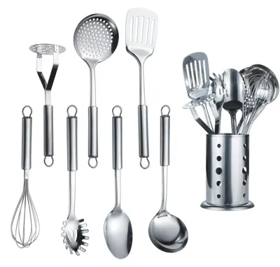 Productafbeelding van Kookgerei set - RVS - Spiegelfinish - 8-delig - Met houder