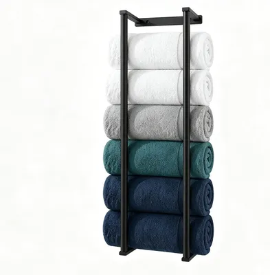 Produktbild von Handtuchhalter für das Badezimmer – Wandmontierter Stahlhandtuchhalter mit Ablage – Aufbewahrung für gerollte Handtücher, ideal für kleine Badezimmer