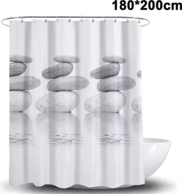 Produktbild von Duschvorhang Textil Grau Pebble Schimmelresistenter und Wasserabweisend Shower Curtain mit 12 Duschvorhangringen