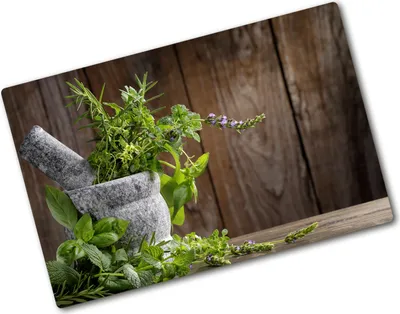 Produktbild von Tulup Glas Herdabdeckplatte - 80x52 cm - Glaskeramikkochfeld-Abdeckung Spritzschutz Glasabdeckplatte - Einteilig - Essen & Getränke - Kräuter Mörser - Grün