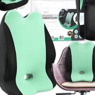 Produktbild von Ergonomisches Lendenkissen aus Memory Foam - Orthopädisches Rückenkissen | Kissen für Sessel, Stuhl, Bürostuhl, Autositz | Grün Lendenstützkissen