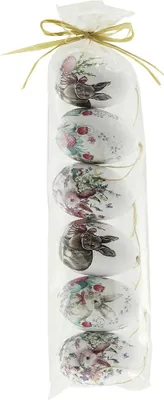 Produktbild von Ostereier Styropor 7 x 4 cm weiß mit Hasenmotiv 6 Stück